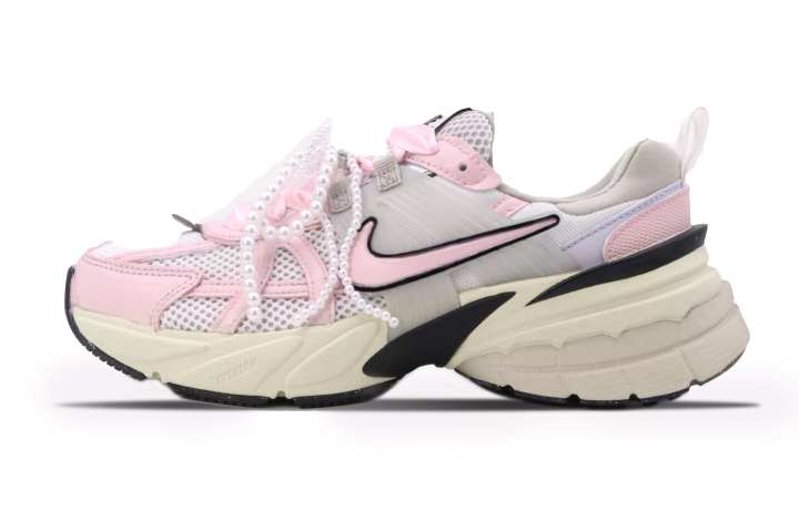 Nike Nike V2K Run Cushioning Slip Resistant Low top Running Shoes Women's White Pink