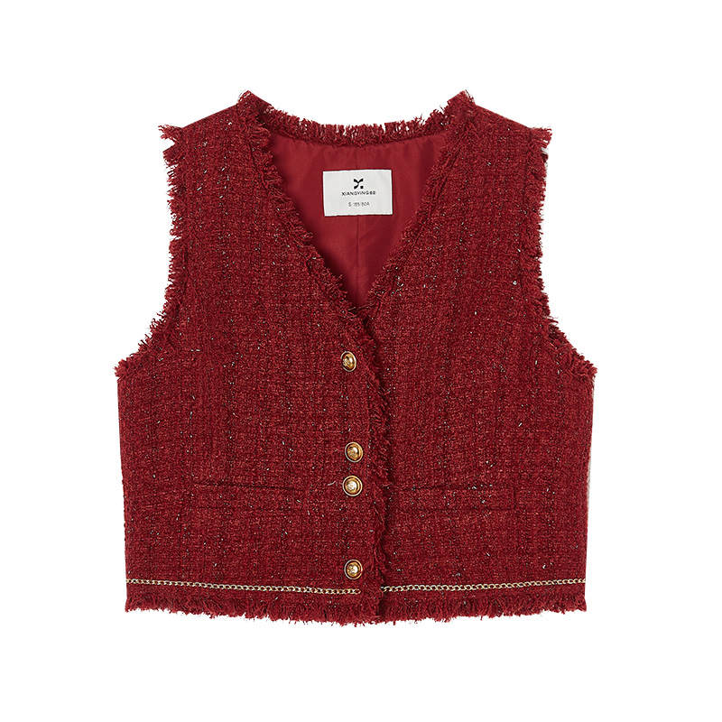 XIANGYING Vests Women's Red V Neck Moderate Other