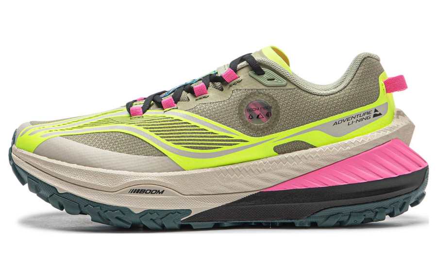 Li-Ning Li Ning Cushioning Slip Resistant Abrasion Resistant Low top Trail Running Shoes Women's Green Yellow