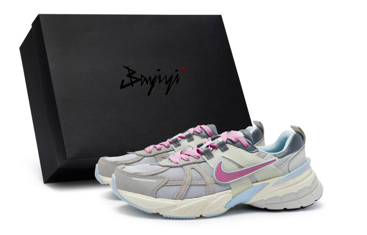 Nike Nike V2K Run Slip Resistant Lightweight Low top Running Shoes Women's Gray Blue White Rose Red
