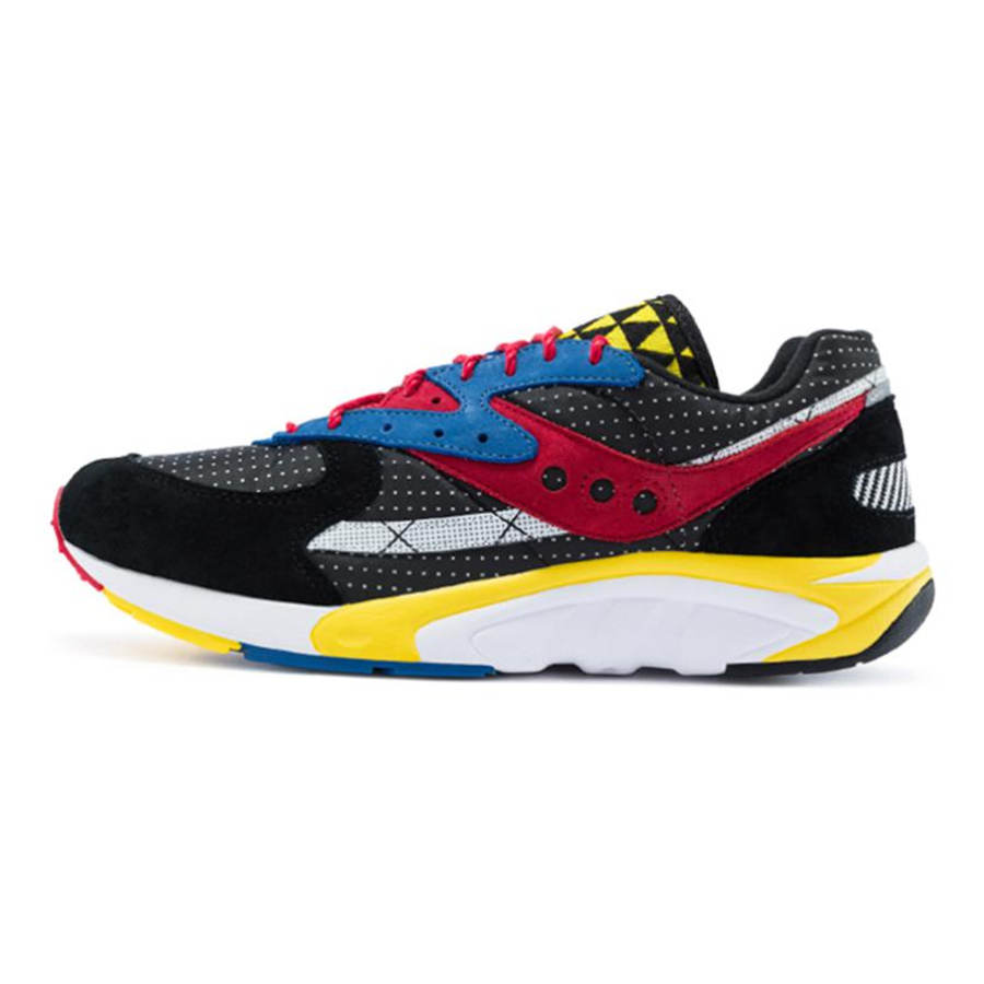Saucony Aya Classic Vintage Fabric Cushioning Moisture Wicking Low top Running Shoes Men's Black Yellow Red