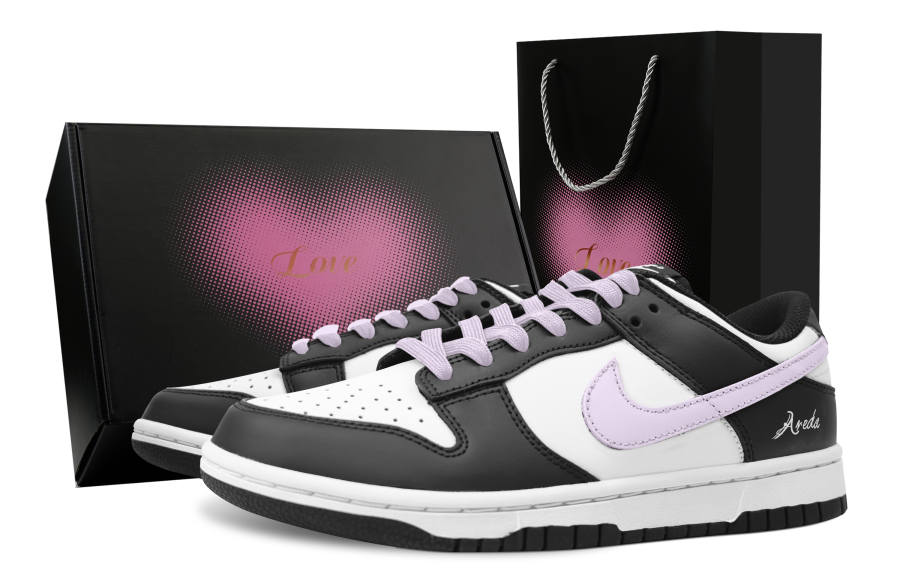 Nike Nike Dunk No Worries, Heart Box Slip Resistant Low top Skateboard Shoes Unisex Black White Purple