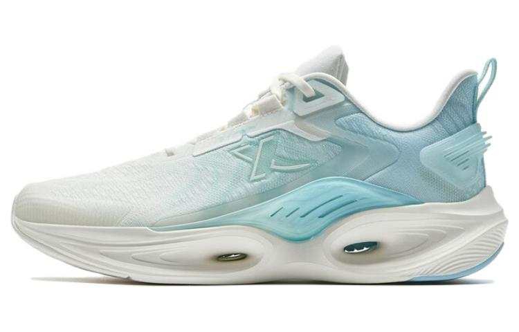 XTEP Qing Feng 6.0 Comfortable Abrasion Resistant Breathable Low top Sprint Running Shoes Men's Sail White, Cirrus Blue