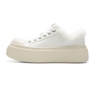KBNB Fleece Lined Comfortable Fashion Abrasion Resistant Height Increasing Thermal Low top Casual Shoes Women's White