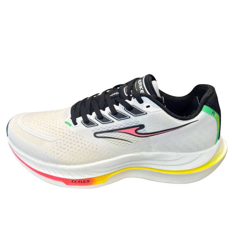 Erke Cushioning Slip Resistant Abrasion Resistant Low top Long Distance Running Shoes Men's White Black