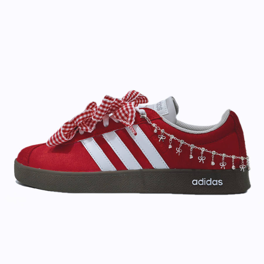 Adidas Adidas VL COURT 2.0 Dream Factory Red Plaid Sweetheart Knot Abrasion Resistant Low top German Army Trainers Women's Red