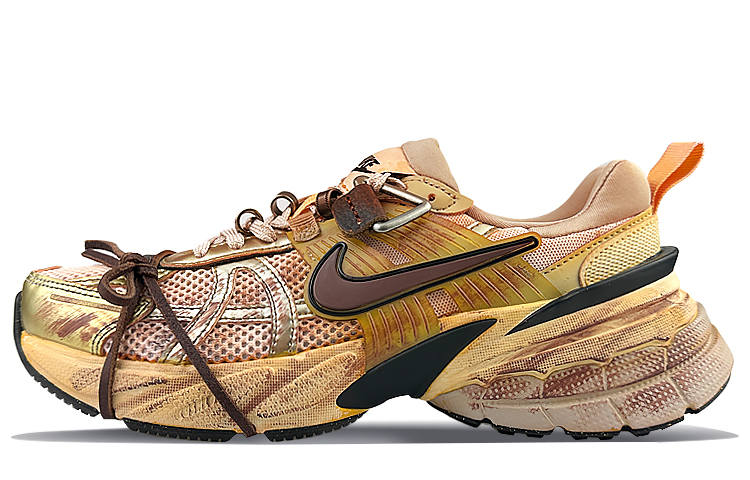 Nike Nike V2K Run Cushioning Slip Resistant Lightweight Low top Running Shoes Women's Brown Yellow