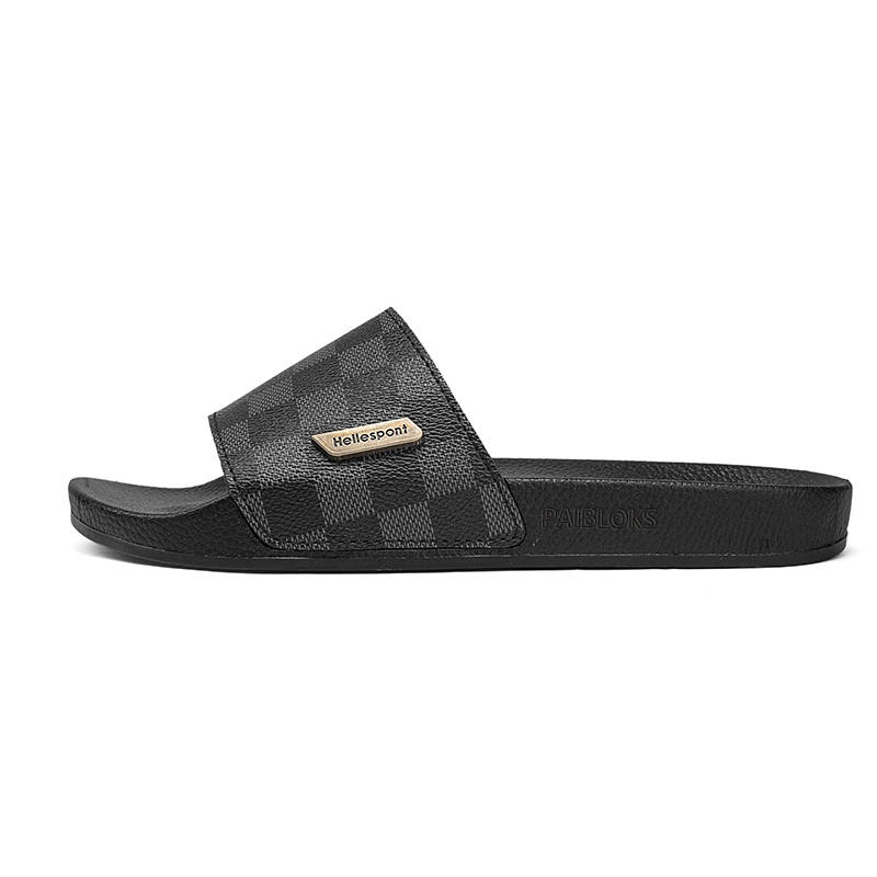 PAIBLOKS Cushioning Quick Dry Slip Resistant Abrasion Resistant Quiet Slide Slippers Men's Black