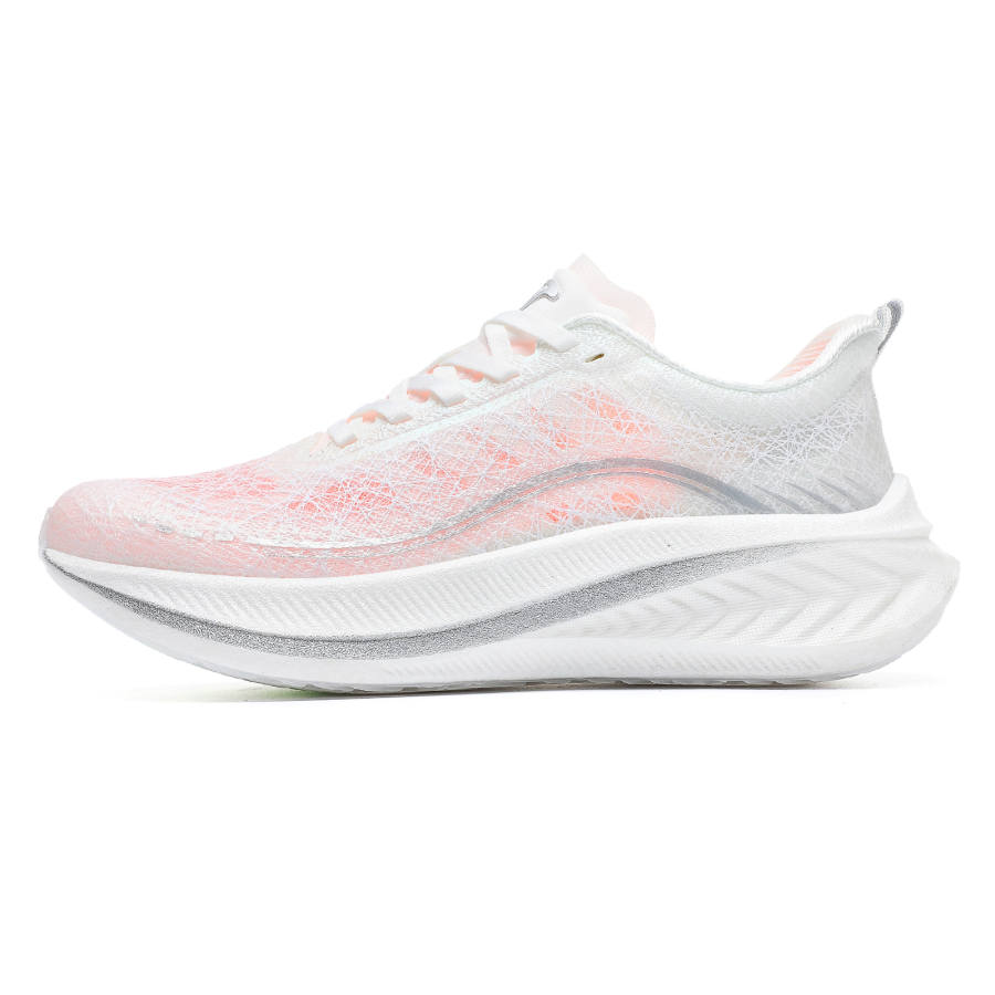 TREEPERI TREEPERI Breathable Coverage Balance Low-Top Carbon Board Marathon Running Shoes Men's Silver Light White