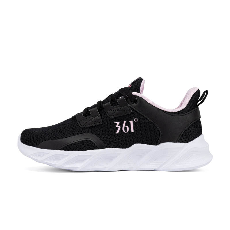 361° Mesh, Synthetic Leather Low top Casual Running Shoes Women's Obsidian Black Pure White Pink