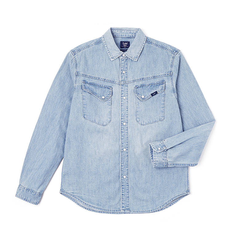 Lee Lee Shirts Men's Light Blue Lapel Moderate Denim
