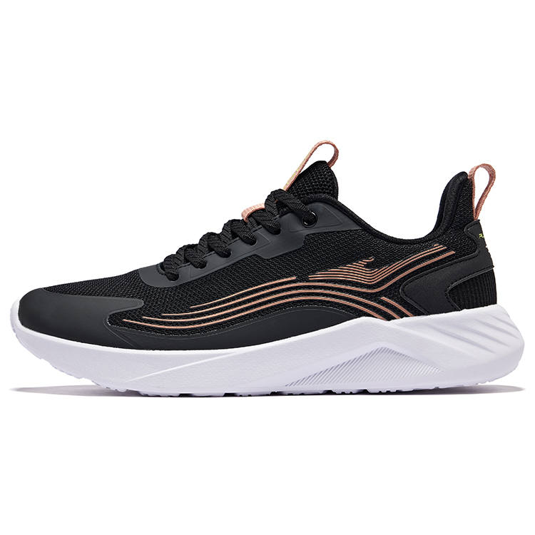 Erke Textile, Synthetic Leather Cushioning Rebound Low top Running Shoes Women's Jet Black Pink Gold