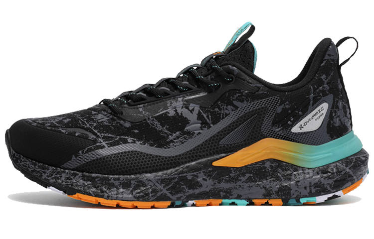 XTEP Fabric Cushioning Slip Resistant Abrasion Resistant Lightweight Low top Running Shoes Men's Black Gray Green