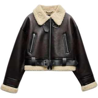 ZARA Cropped Coats Women's Dark Brown Lapel Moderate