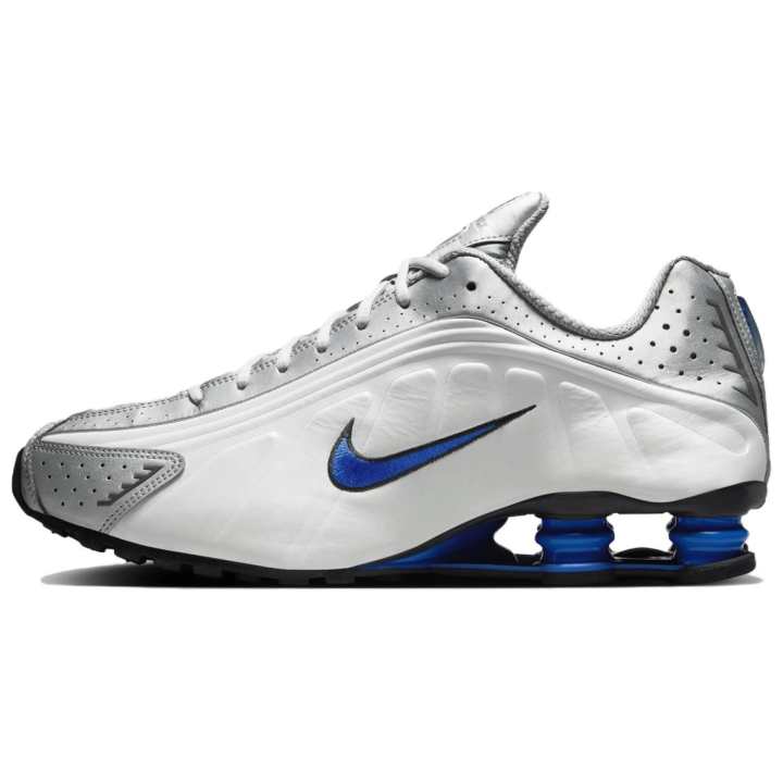 Nike Nike Shox R4 Cushioning Breathable Lightweight Low top Casual City Commuting Running Shoes Men's White Silver Blue