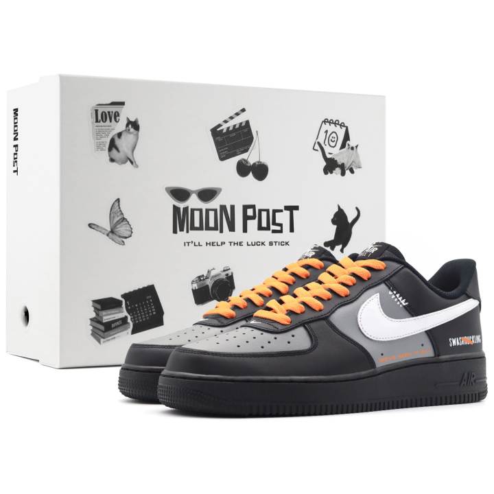 Nike Nike Air Force 1 Warm Sun, Box Abrasion Resistant Abrasion Resistant Low top Skateboard Shoes Unisex Black Orange