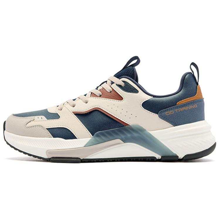 QIAODAN Slip Resistant, Abrasion Resistant, Rebound Low top Casual Running Shoes Men's Beige Blue