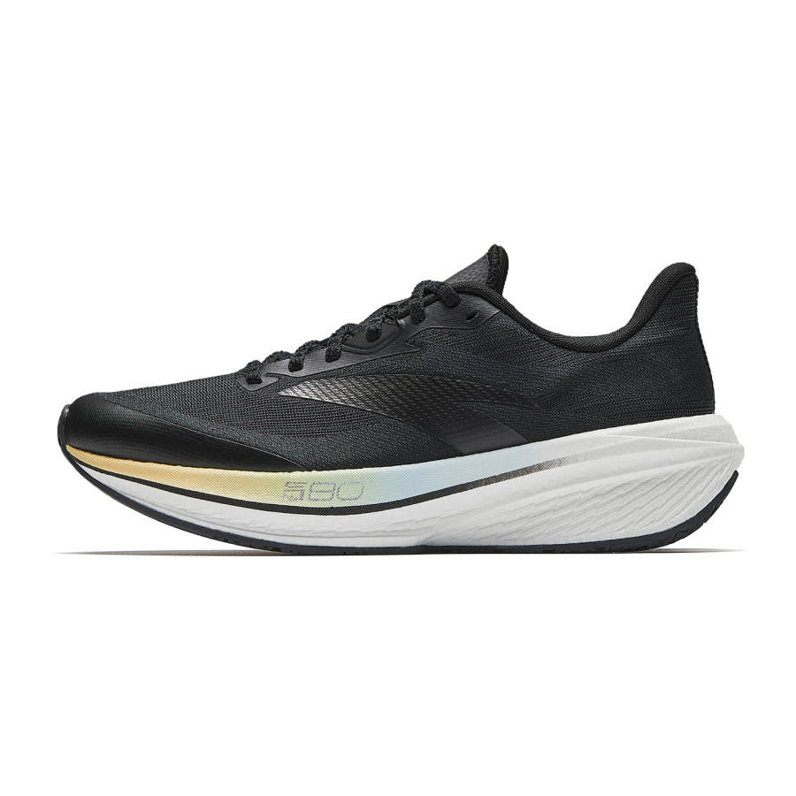 Anta Textile, Synthetic Leather Low top Running Shoes Women's Black Yellow Green