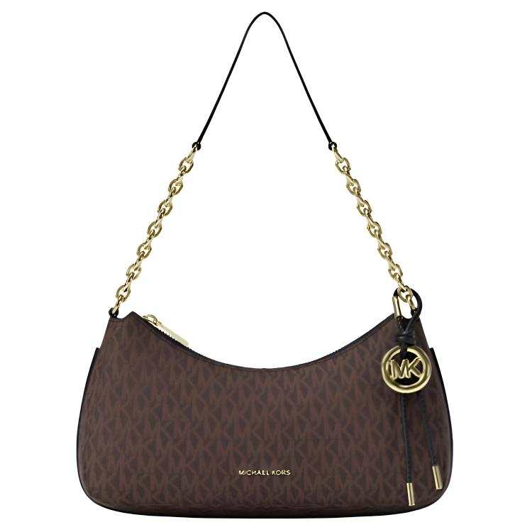 MICHAEL KORS Nolita Coated Canvas Shoulder Bag Medium Women's Brown & Black