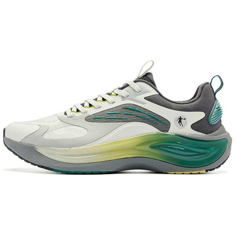 QIAODAN Cushioning Slip Resistant Breathable Low top Running Shoes Men's White Gray Green