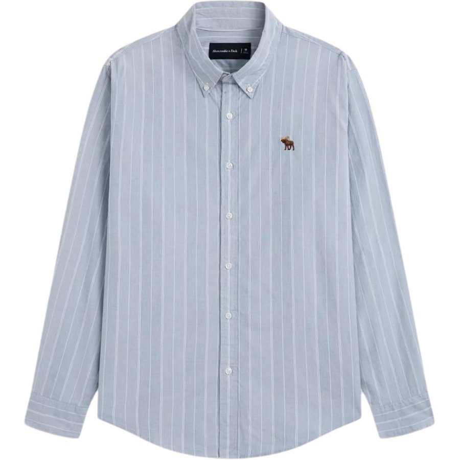 Abercrombie&Fitch Shirts Men's Light Blue Stripes Polo Collar Moderate