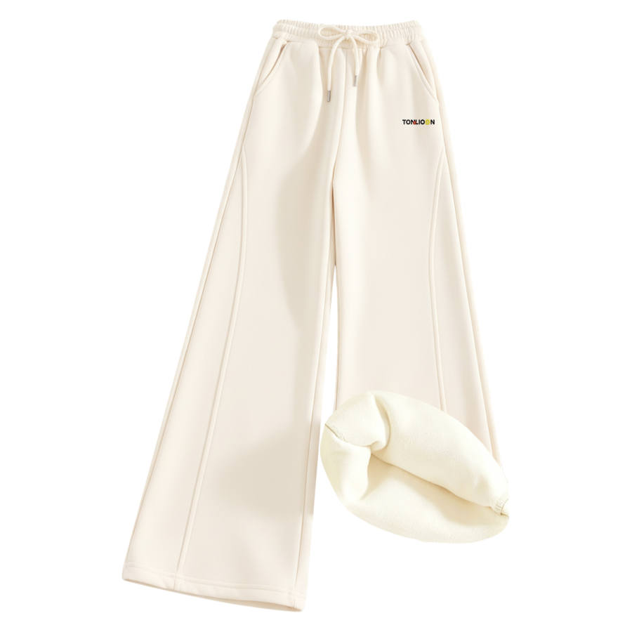 Tonlion Casual Pants Women's Thickened And Fleece Lined Wide Leg Pants