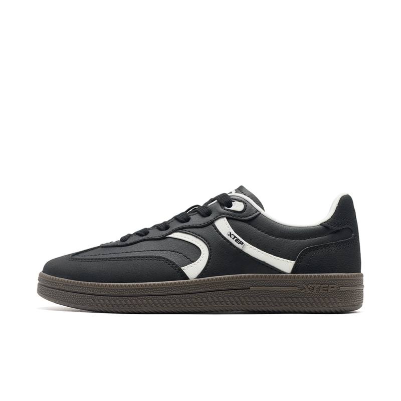 XTEP German Army Trainers Thin Sole T Trainers Lightweight Low top Skateboard Shoes Women's Black White