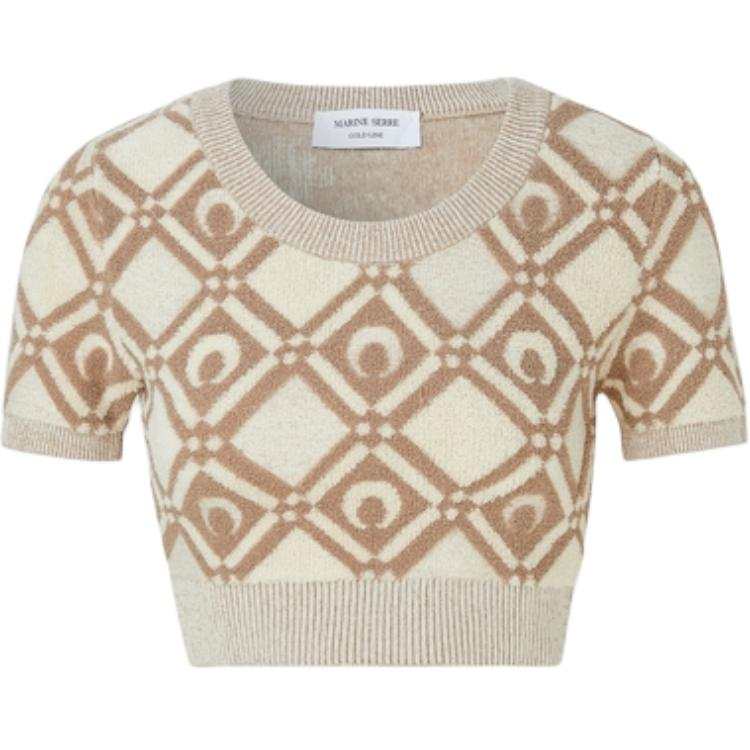 Marine Serre Crop Tops Women's Light Yellow Crew Neck Moderate Other
