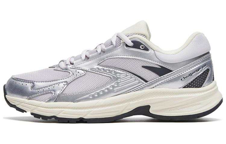 Anta Cushioning Synthetic Leather Breathable Lightweight Low top Running Shoes Women's Silver Purple