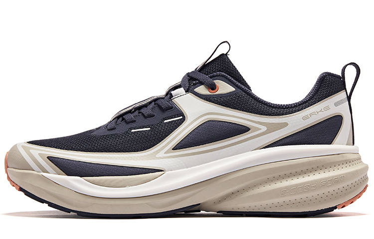 Erke Textile, Synthetic Leather Cushioning, Wear Resistant Low top Running Shoes Men's Ecru Dark Blue