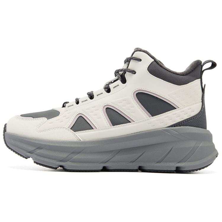 QIAODAN Slip Resistant Thermal Cushioning High top Sprint Running Shoes Women's Ecru Gray