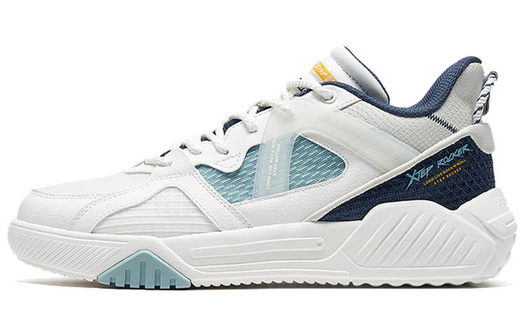 XTEP Synthetic Leather Cushioning Slip Resistant Abrasion Resistant Low top Running Shoes Men's White Blue Gray