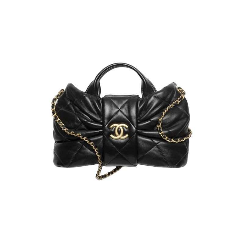CHANEL Sheepskin Material Vintage Gold Chain Handbag Mini Women's Black