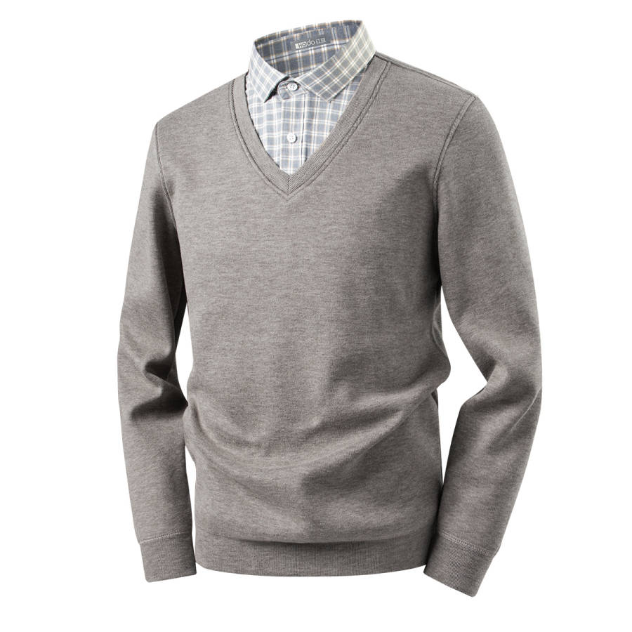Hodo Sweaters Men's Lapel Thickened And Fleece Lined Mock Two Piece