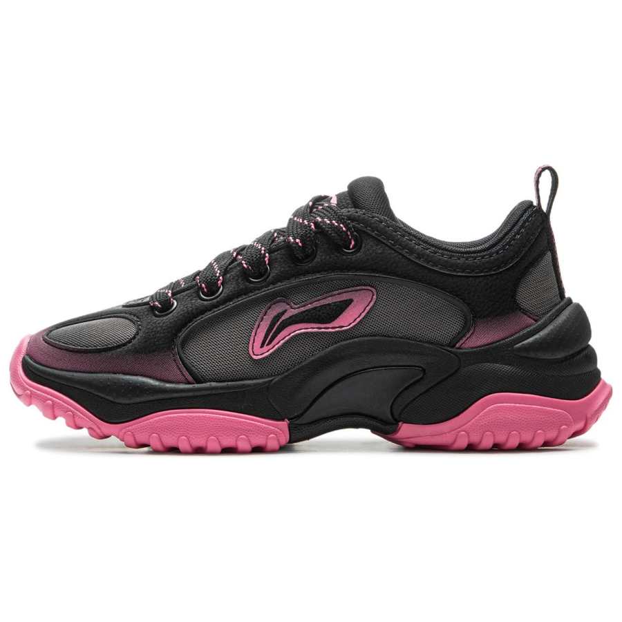Li-Ning Li Ning Cushioning Abrasion Resistant Height Increasing Low top Casual Shoes Women's Black Pink