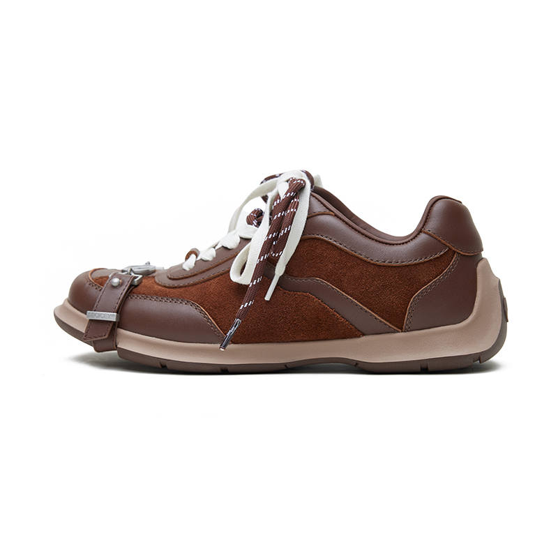 ABCICEY Top Grain Cow Leather Wear resistant And Lightweight Low top Casual Shoes Unisex Brown