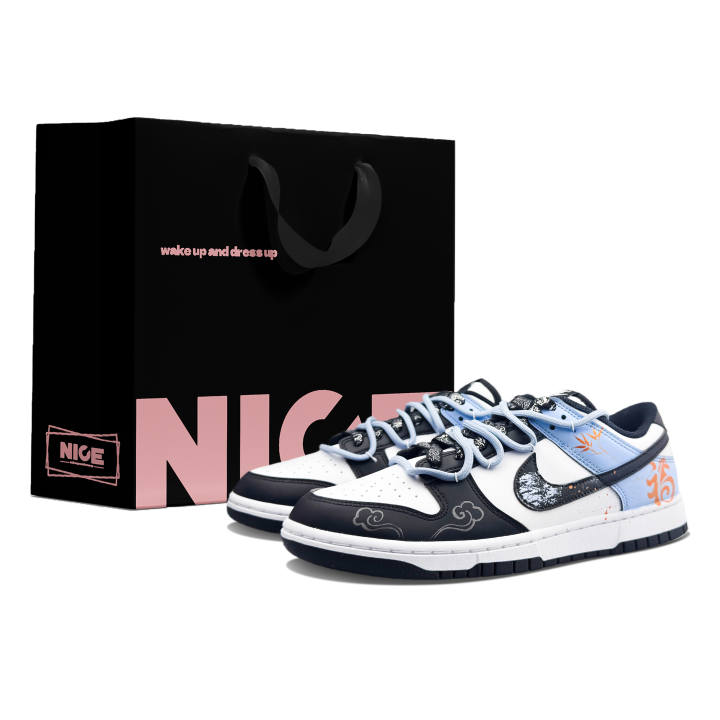 Nike Nike Dunk Abrasion Resistant Abrasion Resistant Low top Skateboard Shoes Unisex White Blue