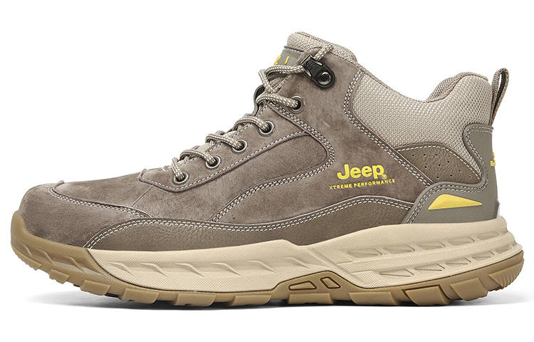 Jeep Leather, Textile Mid top Casual Shoes Men's Brown