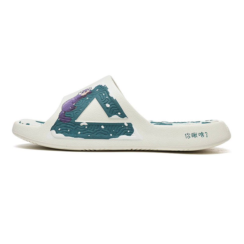 PEAK Taichi National Innovation EVA Slide Slippers Unisex Canvas White Dark Green