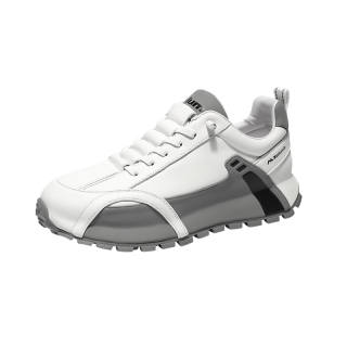 KOLUMB Top Grain Cow Leather Cushioning Breathable Moisture Wicking Low top Casual Shoes Men's White Gray