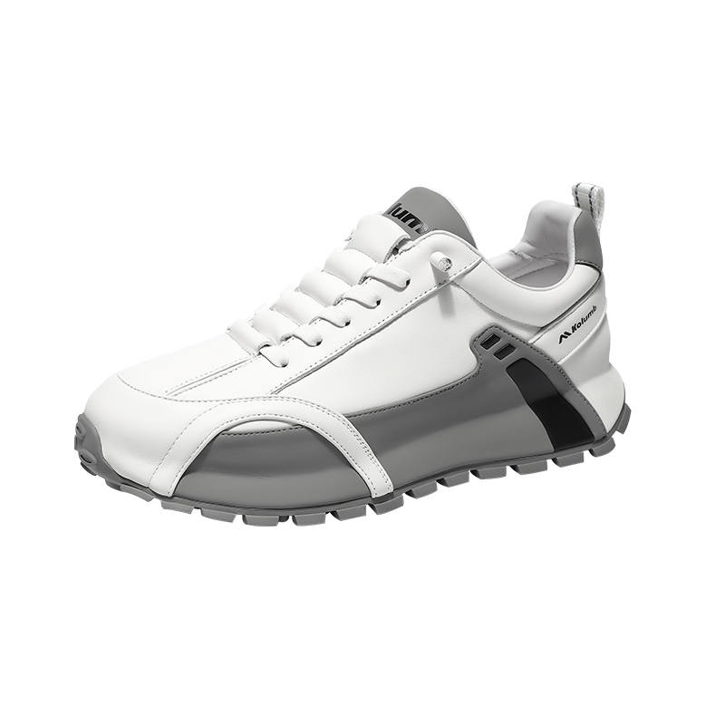 KOLUMB Top Grain Cow Leather Cushioning Breathable Moisture Wicking Low top Casual Shoes Men's White Gray