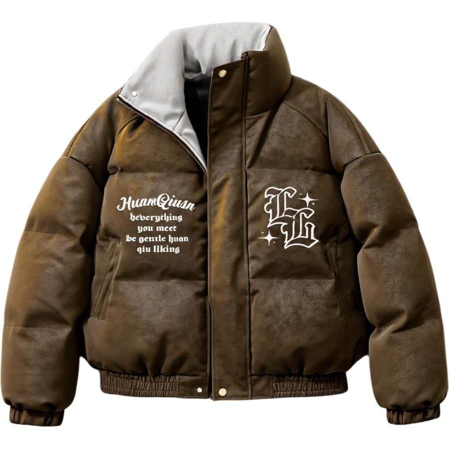 HUANQIU Puffer Jackets Unisex Stand Collar Thickened Padded Puffer Jacket