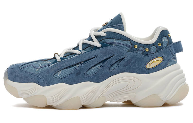 LI-NING 1990 LI NING 1990 Leather Cushioning Low top Casual Shoes Women's Love Sea Blue