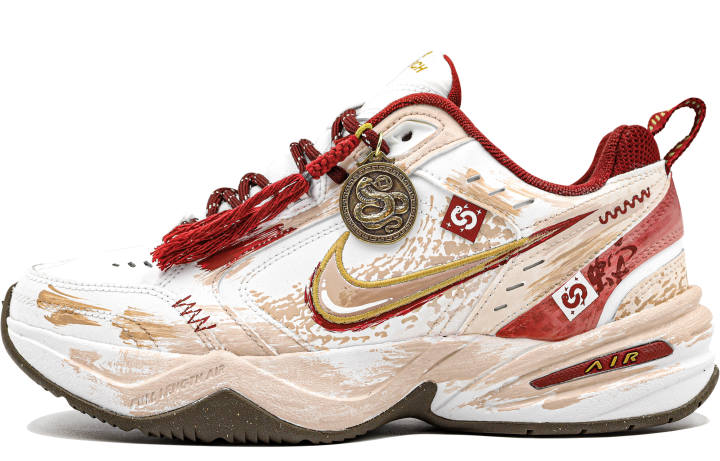 Nike Nike Air Monarch 4 Slip Resistant Slip Resistant Low top Casual Shoes Unisex Beige White Red