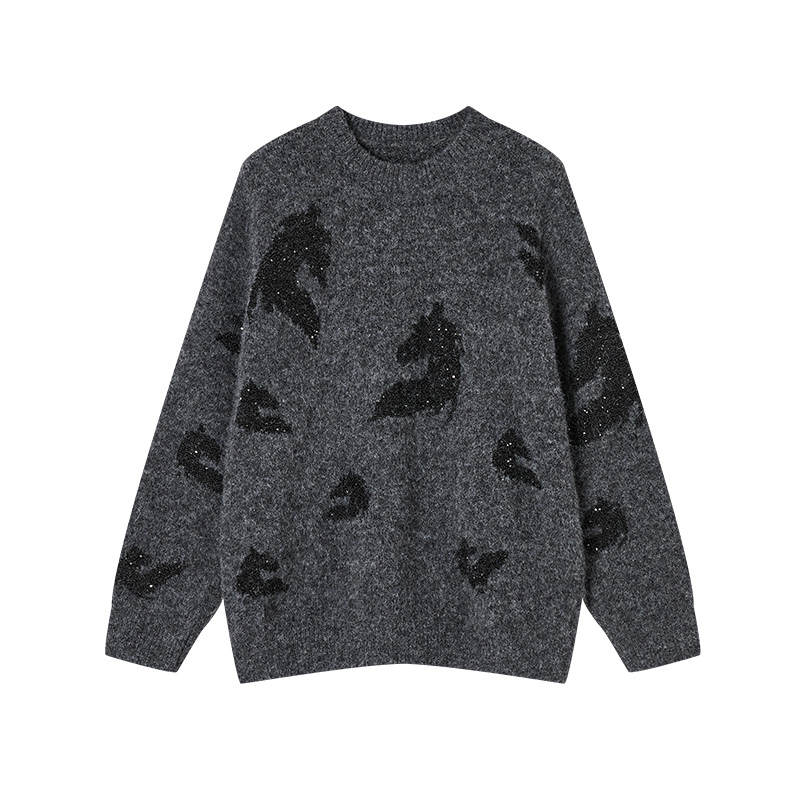 XIANGYING Knitwear Women's Dark Gray Crew Neck Moderate Other