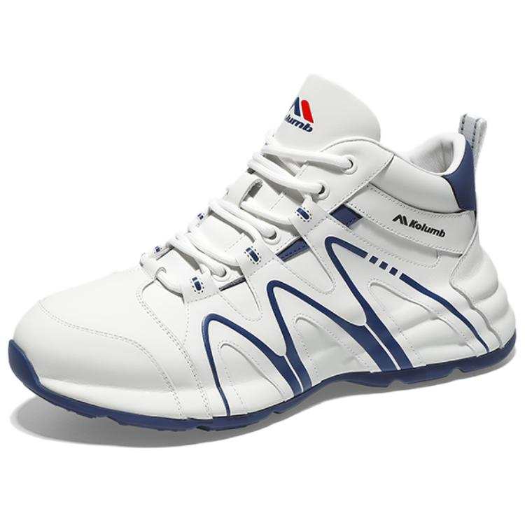 Kolumb Top Grain Cow Leather High top Casual Shoes Men's White Blue