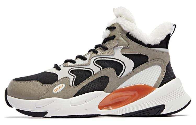 QIAODAN Leather And Fleece Cushioning Slip Resistant Abrasion Resistant High top Casual Shoes Men's Gray Black White