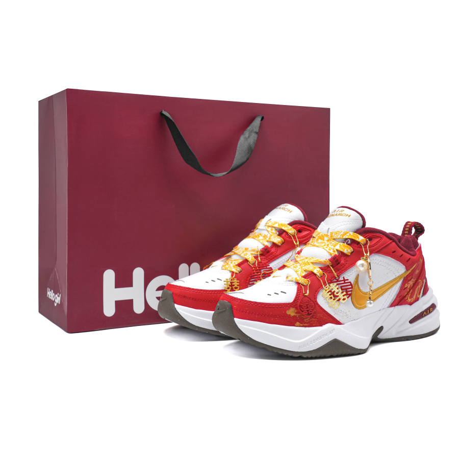 Nike Nike Air Monarch 4 Auspicious Dragon And Phoenix Cushioning Lightweight Casual Shoes Unisex Red Gold