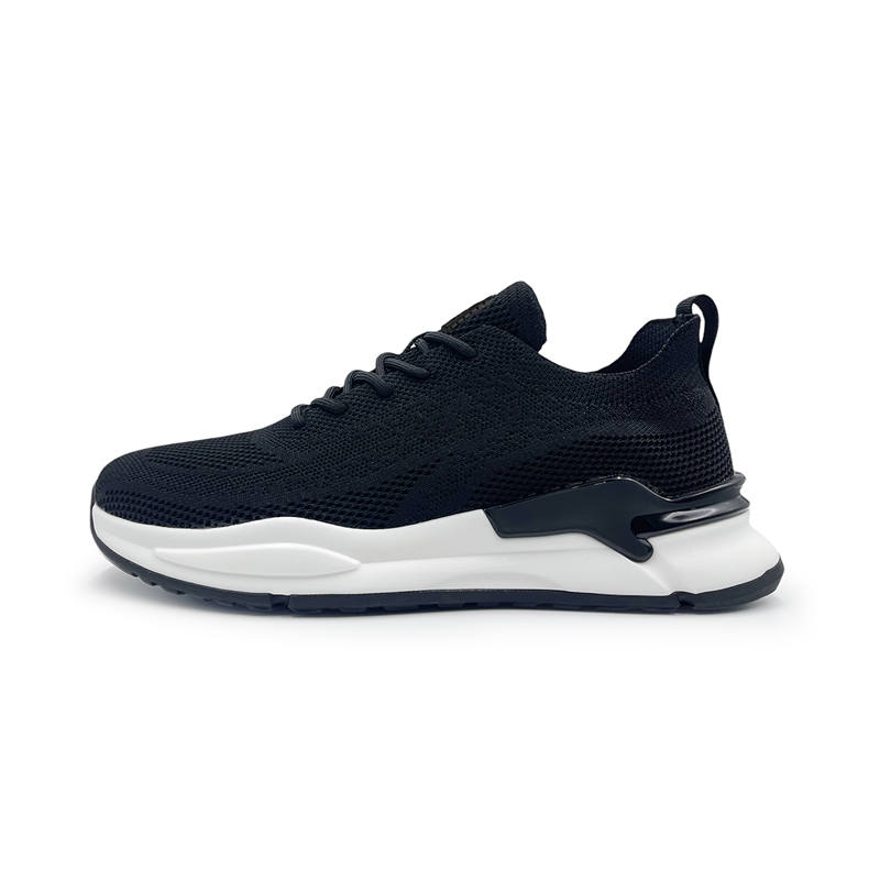 KYMOOU Flyknit Mesh Fabric Cushioning Slip Resistant Breathable Low top Casual Shoes Men's Black