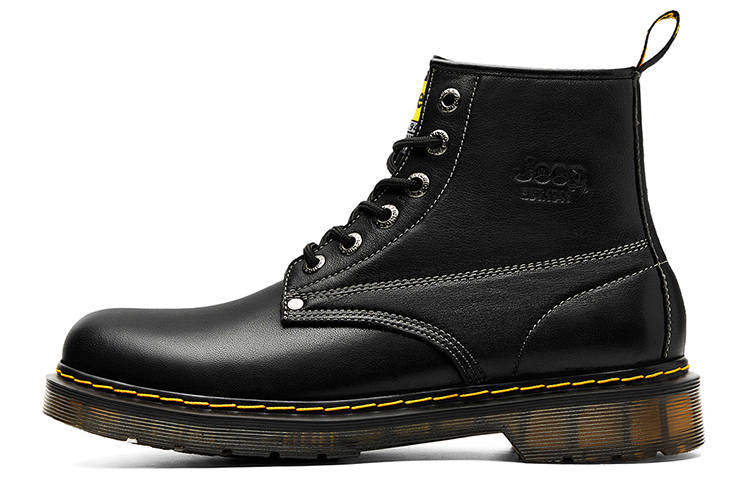 Jeep Jeep Top Grain Cow Leather Short Combat Boots Men's Black